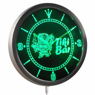 ADVPRO Tiki Bar Mask Beer Neon Sign LED Wall Clock nc0295 - Green