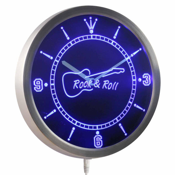 ADVPRO Rock and Roll Guitar Music Neon Sign LED Wall Clock nc0296 - Blue
