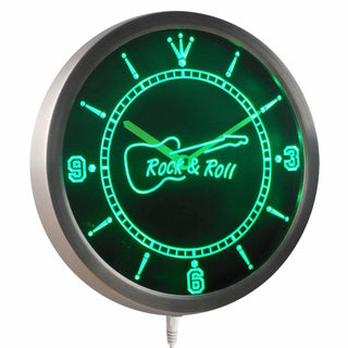 ADVPRO Rock and Roll Guitar Music Neon Sign LED Wall Clock nc0296 - Green
