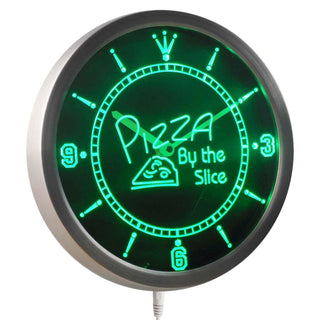 ADVPRO Pizza by The Slice Shop Kitchen Display Neon Sign LED Wall Clock nc0297 - Green