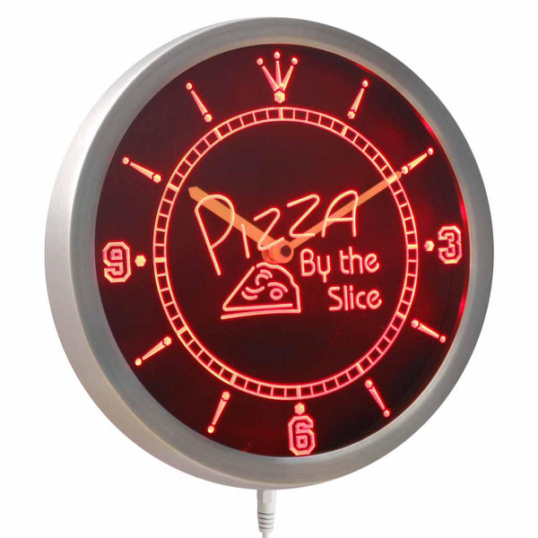 ADVPRO Pizza by The Slice Shop Kitchen Display Neon Sign LED Wall Clock nc0297 - Red