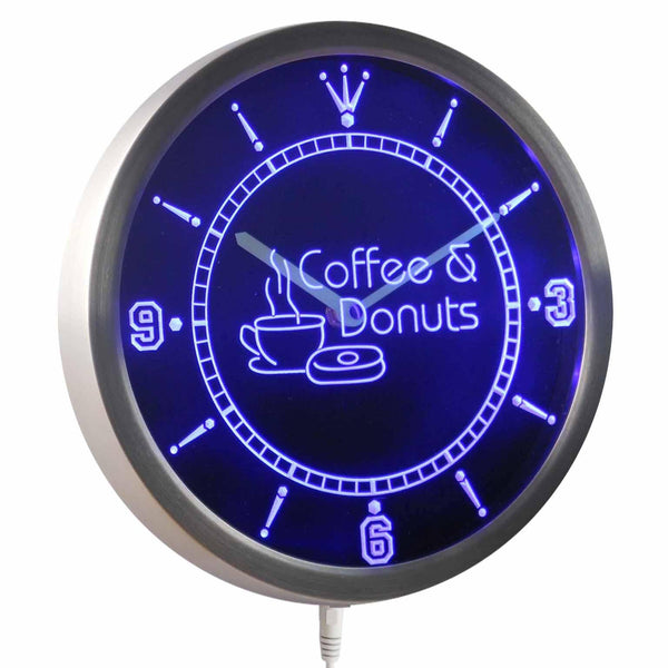 ADVPRO Open Coffee & Donuts Cafe Bar Neon Sign LED Wall Clock nc0300 - Blue