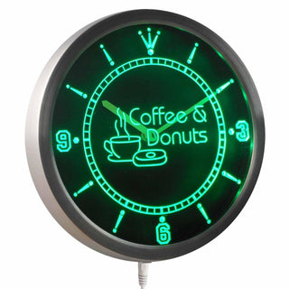 ADVPRO Open Coffee & Donuts Cafe Bar Neon Sign LED Wall Clock nc0300 - Green