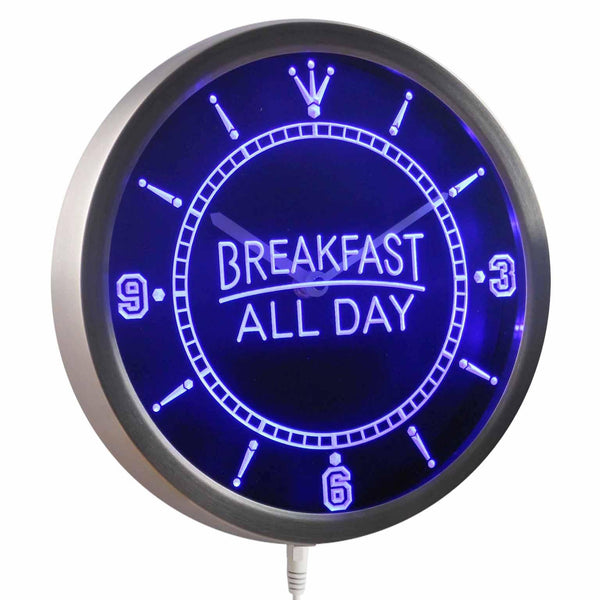 ADVPRO Breakfast All Day Cafe Restaurant Neon Sign LED Wall Clock nc0301 - Blue