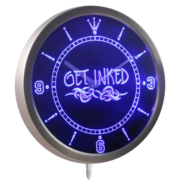 ADVPRO Get Inked Tattoo Shop Neon Sign LED Wall Clock nc0303 - Blue