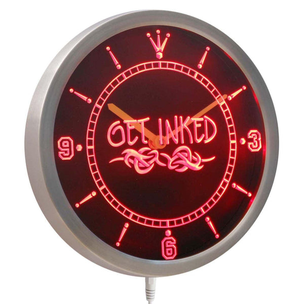 AdvPro - Get Inked Tattoo Shop Neon Sign LED Wall Clock nc0303 - Neon Clock