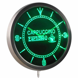 ADVPRO Cappuccino Espresso Coffee Neon Sign LED Wall Clock nc0304 - Green