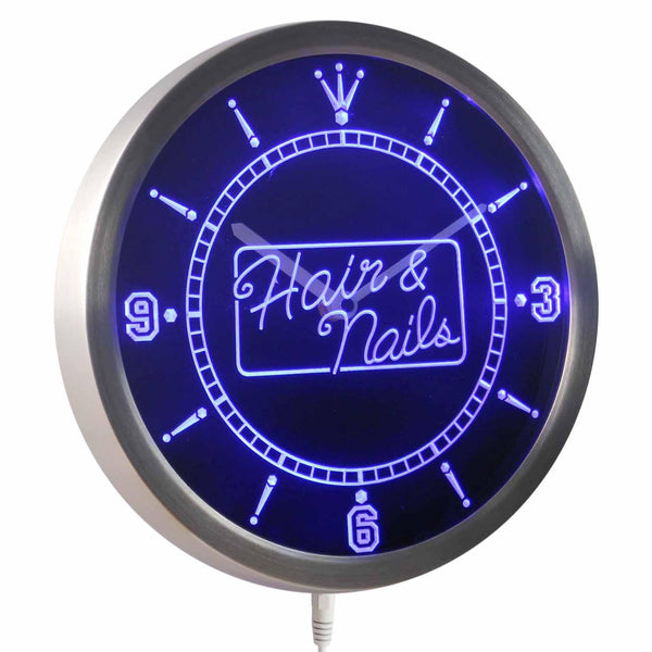 ADVPRO Hair & Nails Beauty Salon Neon Sign LED Wall Clock nc0305 - Blue