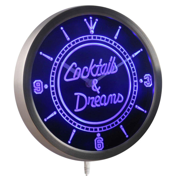 ADVPRO Cocktails & Dreams Bar Wine Neon Sign LED Wall Clock nc0308 - Blue