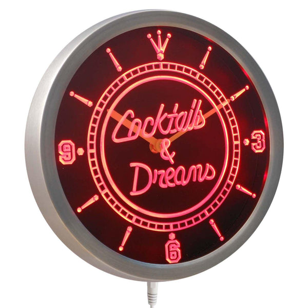 ADVPRO Cocktails & Dreams Bar Wine Neon Sign LED Wall Clock nc0308 - Red