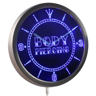 ADVPRO Body Piercing Tattoo Shop Neon Sign LED Wall Clock nc0311 - Blue