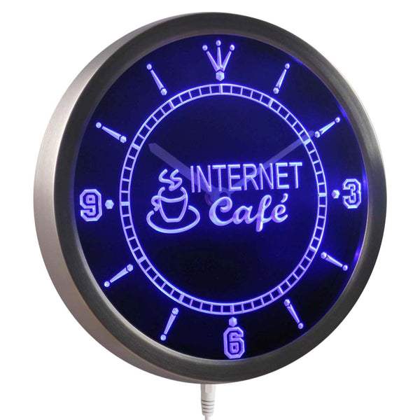 ADVPRO Internet Cafe Cup Shop Neon Sign LED Wall Clock nc0323 - Blue