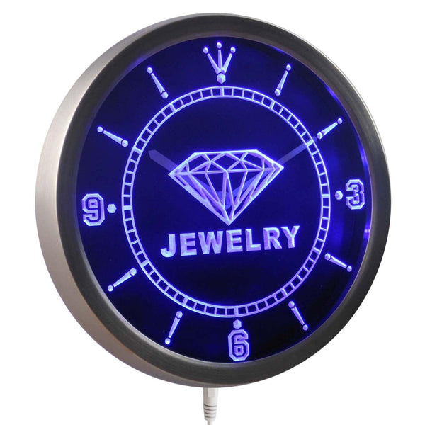 ADVPRO Jewelry Diamond Shop Neon Sign LED Wall Clock nc0325 - Blue