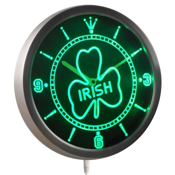 ADVPRO Irish Pub Shamrock Bar Beer Neon Sign LED Wall Clock nc0328 - Green