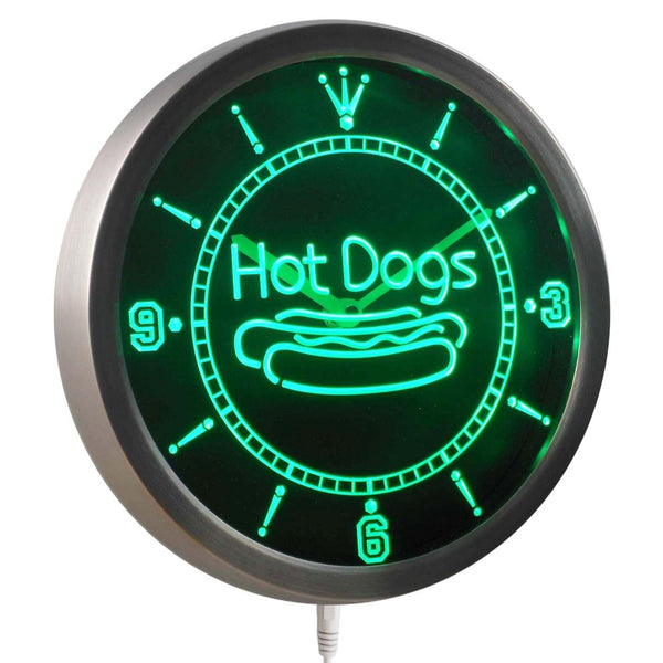 ADVPRO Hot Dogs Fast Food Shop Neon Sign LED Wall Clock nc0331 - Green