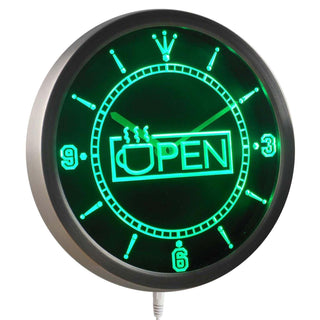 ADVPRO Open Coffee Cup Cafe Neon Sign LED Wall Clock nc0335 - Green