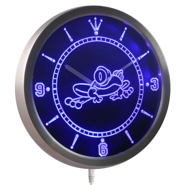 ADVPRO Frog Kid Room Display D?cor Bar Beer Neon Sign LED Wall Clock nc0336 - Blue