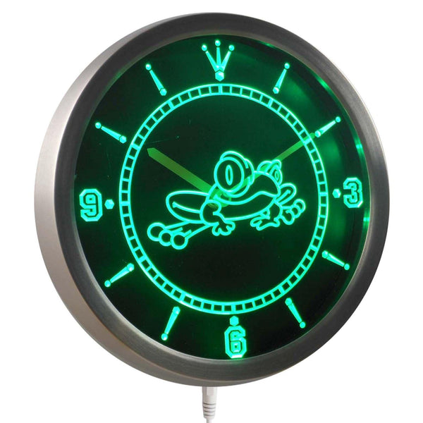 ADVPRO Frog Kid Room Display D?cor Bar Beer Neon Sign LED Wall Clock nc0336 - Green