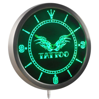 ADVPRO Tattoo Shop Skull Wings Bar Beer Neon Sign LED Wall Clock nc0338 - Green