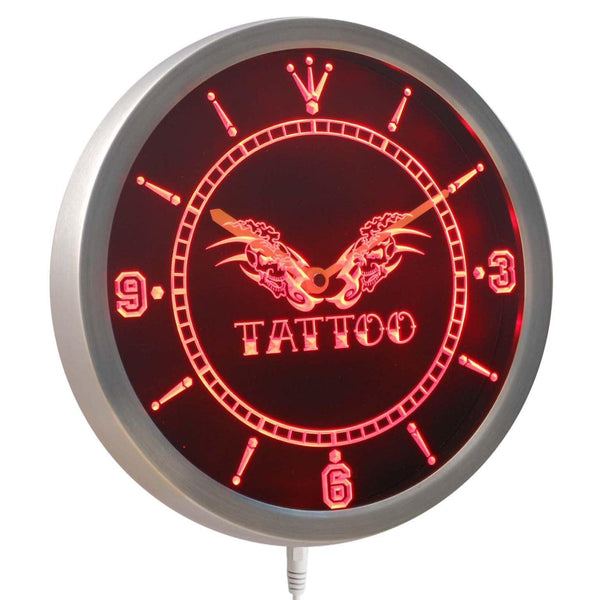 AdvPro - Tattoo Shop Skull Wings Bar Beer Neon Sign LED Wall Clock nc0338 - Neon Clock