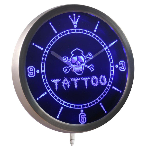 ADVPRO Tattoo Shop Skull Head Bar Beer Neon Sign LED Wall Clock nc0339 - Blue