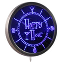 ADVPRO Happy Hour Bar Beer Glass Neon Sign LED Wall Clock nc0340 - Blue