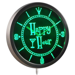 ADVPRO Happy Hour Bar Beer Glass Neon Sign LED Wall Clock nc0340 - Green