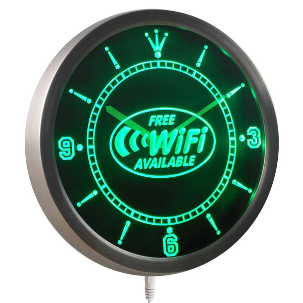 ADVPRO Free Wi-Fi Available Neon Sign LED Wall Clock nc0345 - Green