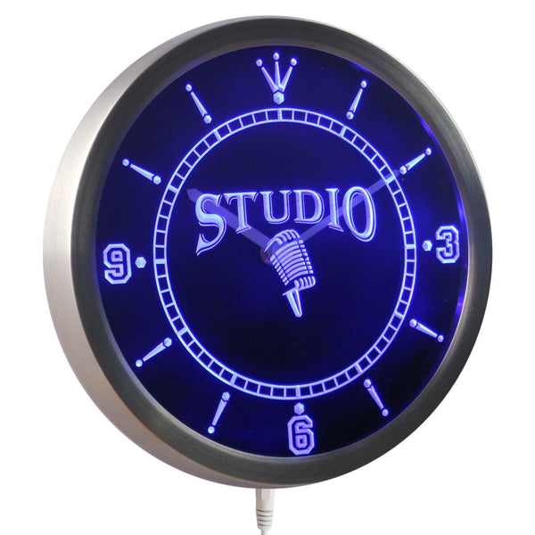 ADVPRO Studio On The Air Microphone Neon Sign LED Wall Clock nc0349 - Blue