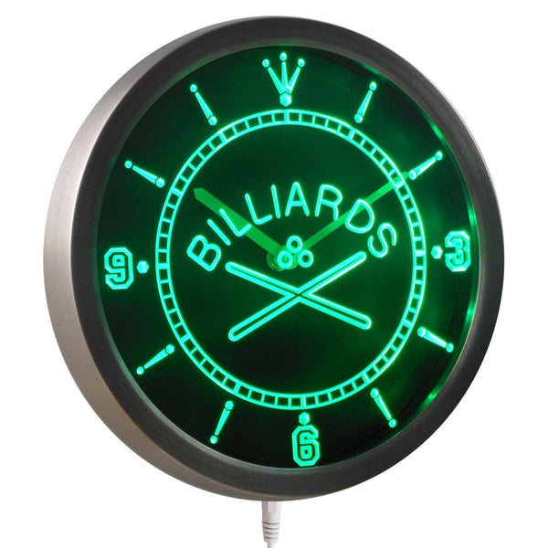 ADVPRO Billiards Room Bar Beer Neon Sign LED Wall Clock nc0351 - Green