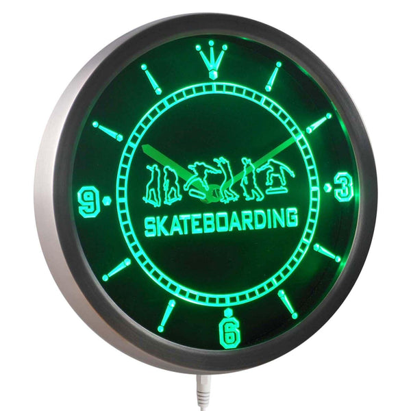 ADVPRO Skateboarding Training Game Neon Sign LED Wall Clock nc0359 - Green