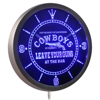 ADVPRO Cowboys Leave Your Guns at The Bar Beer Neon Sign LED Wall Clock nc0365 - Blue