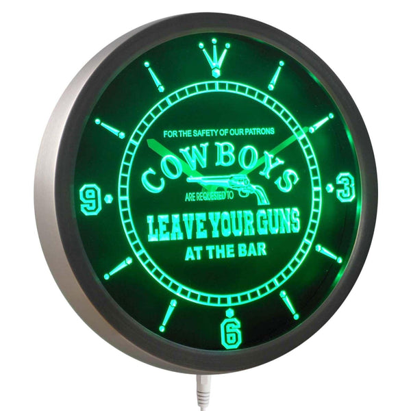 ADVPRO Cowboys Leave Your Guns at The Bar Beer Neon Sign LED Wall Clock nc0365 - Green