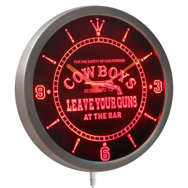 ADVPRO Cowboys Leave Your Guns at The Bar Beer Neon Sign LED Wall Clock nc0365 - Red