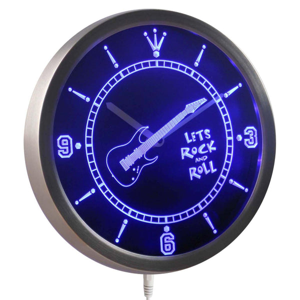 ADVPRO Guitar Let Rock n Roll Bar Beer Neon Sign LED Wall Clock nc0368 - Blue