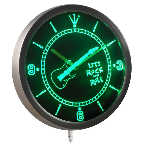 ADVPRO Guitar Let Rock n Roll Bar Beer Neon Sign LED Wall Clock nc0368 - Green
