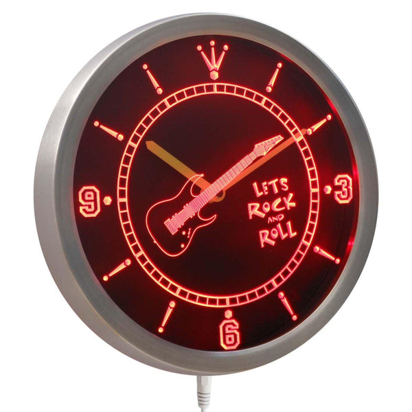 ADVPRO Guitar Let Rock n Roll Bar Beer Neon Sign LED Wall Clock nc0368 - Red