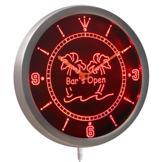 ADVPRO Bar is Open Palm Tree Neon Sign LED Wall Clock nc0371 - Red