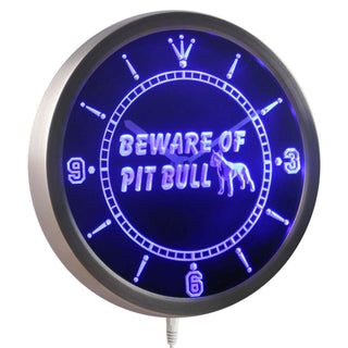ADVPRO Beware of Pit Bull Dog Neon Sign LED Wall Clock nc0374 - Blue