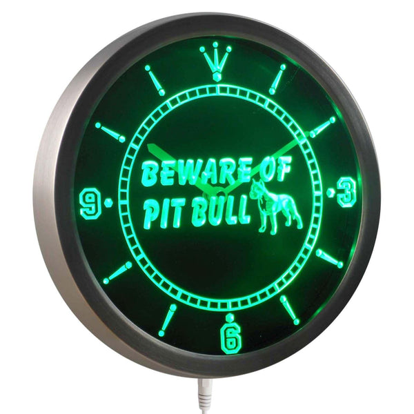 ADVPRO Beware of Pit Bull Dog Neon Sign LED Wall Clock nc0374 - Green