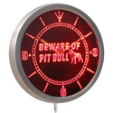 ADVPRO Beware of Pit Bull Dog Neon Sign LED Wall Clock nc0374 - Red