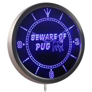 ADVPRO Beware of Pug Dog Neon Sign LED Wall Clock nc0375 - Blue