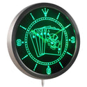 ADVPRO Royal Flush Casino Skull Poker Game Room Neon Sign LED Wall Clock nc0379 - Green
