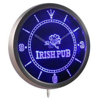 ADVPRO Irish Pub Shamrock Bar Club Neon Sign LED Wall Clock nc0381 - Blue