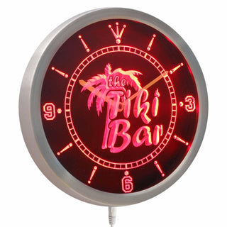 ADVPRO The Tiki Bar Palm Tree Beer Neon Sign LED Wall Clock nc0385 - Red