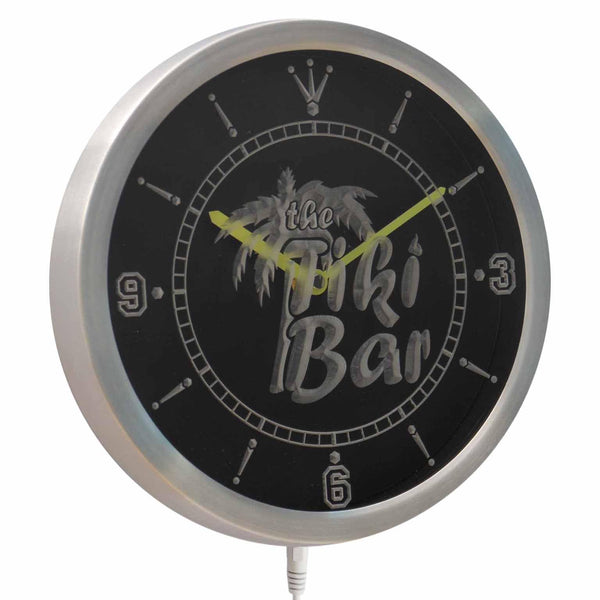 ADVPRO The Tiki Bar Palm Tree Beer Neon Sign LED Wall Clock nc0385 - Multi-color