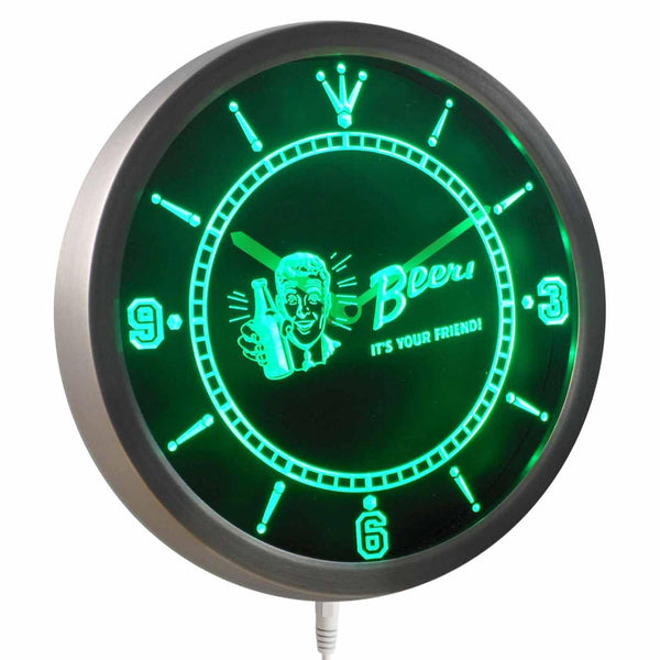 ADVPRO Beer! It's Your Friend! Pub Bar Neon Sign LED Wall Clock nc0388 - Green