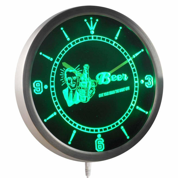 ADVPRO Beer Give Your Brain Night Off Bar Neon Sign LED Wall Clock nc0389 - Green