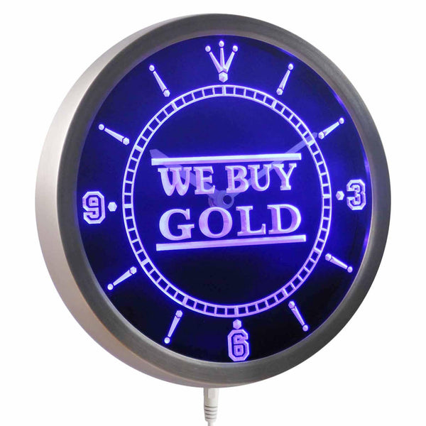 ADVPRO We Buy Gold Shop Neon Sign LED Wall Clock nc0392 - Blue