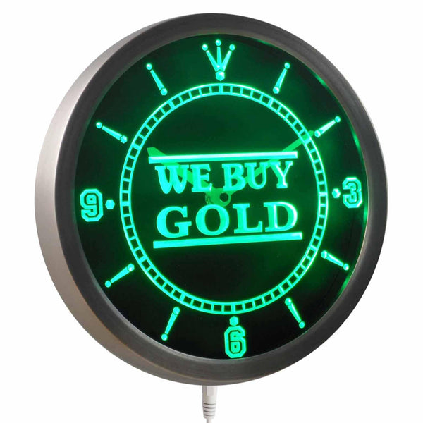 ADVPRO We Buy Gold Shop Neon Sign LED Wall Clock nc0392 - Green